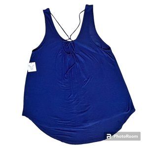 NWT Tresics Long Knit Tank with Strappy Criss Cross Back Detail Navy Size Large